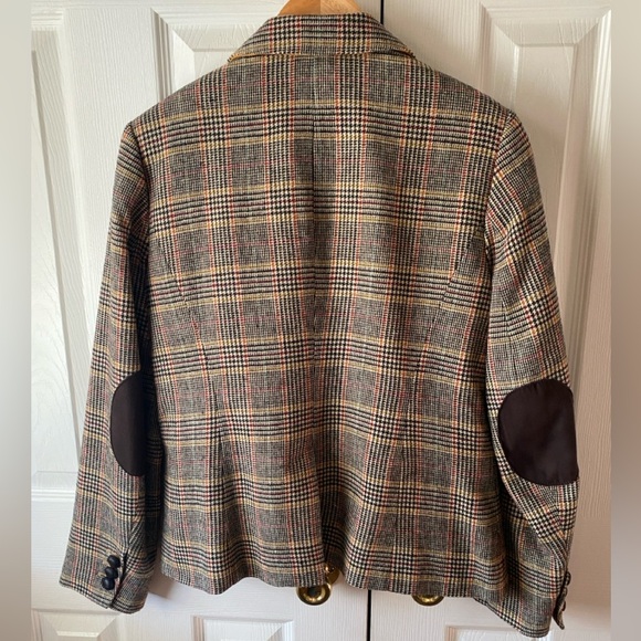 TALBOTS Brown Houndstooth Plaid Wool Blend Equestrian Style Blazer SZ 10 - Picture 2 of 11